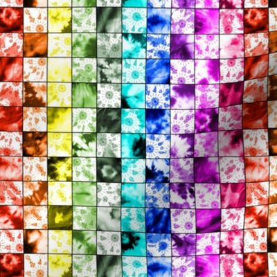 Rainbow Shibori Checkerboard Tiles (small scale)  