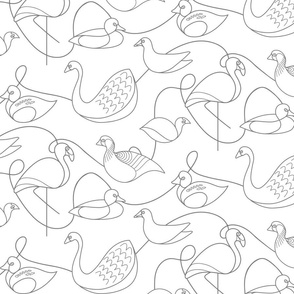 Wetland Birds – MEDIUM – Mono White & Grey Doodles