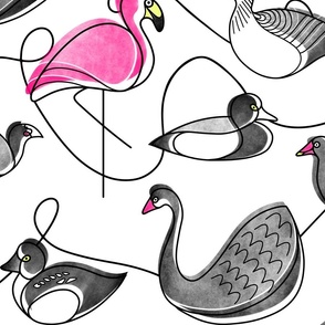 Wetland Birds – LARGE – Multi Watercolour Doodles