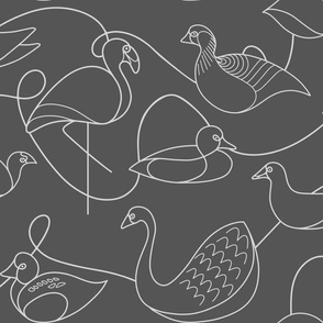 Wetland Birds – LARGE – Mono Grey Doodles