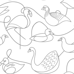 Wetland Birds – LARGE – Mono White & Grey Doodles