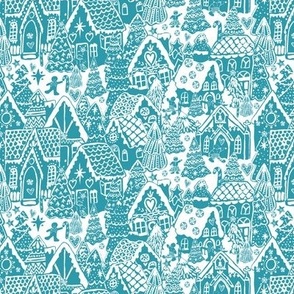 gingerbread house candy land village  in teal and white