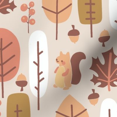 Autumn Woodland: Fall Thanksgiving V3 Forest Leaves Squirrel Nuts Acorns Autumn Leaves - L