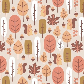 Autumn Woodland: Fall Thanksgiving V3 Forest Leaves Squirrel Nuts Acorns Autumn Leaves - L