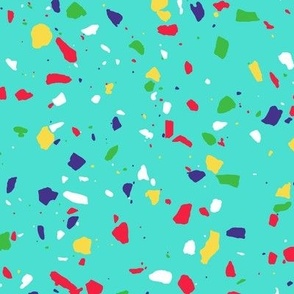 Rainbow terrazzo - red, hot pink, white, yellow, green on teal 