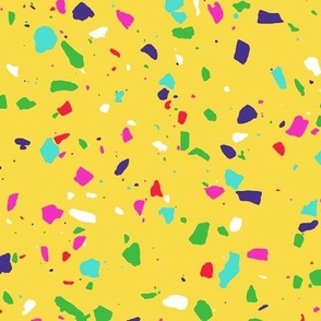 Rainbow terrazzo - turquoise blue, hot pink, white, purple, green on yellow 