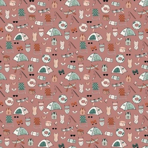 Preppy Girl Lake Life Rose Mauve, Dusty Mauve, Pink and Blue, Girl Pattern, Girls Room, Girls Fabric, Girls Bedding, Tent, Camping, Butterflies, Playroom, Girl Camping Fabric, Pastel Color