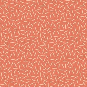 (S) Beige hand-drawn ditsy lines and dots on coral orange