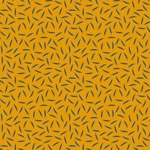 (S) Blue hand-drawn ditsy lines and dots on bright saffron yellow