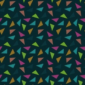 (S) Colorful vintage triangles on black with lines