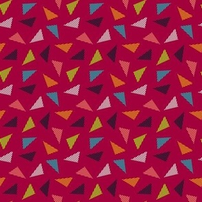 (S) Colorful vintage triangles on brigt raspberry with lines