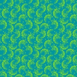 (S) Palm tree leaves in bright retro green whimsical on cerulean blue