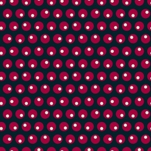 (S) Vintage bright raspberry red and white polka dots on black 