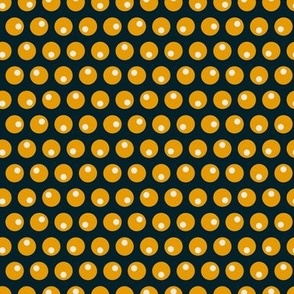 (S) Vintage orange and white polka dots on black 