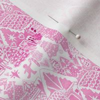 Pink candy village with Gingerbread house toile in pink and white 
