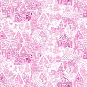 Pink candy village with Gingerbread house toile in pink and white 