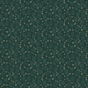  Bird Tracks and Scratches on Forest Green Background | Small Version | Arts and Crafts Style Pattern 