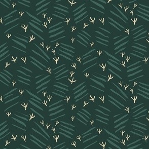  Bird Tracks and Scratches on Forest Green Background | Medium Version | Arts and Crafts Style Pattern 