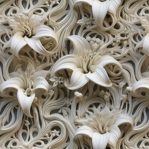 Art Nouveau Carved Marble Lilies 1