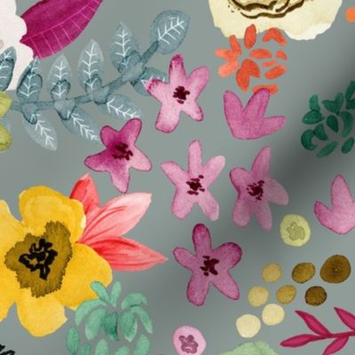 Spring Floral Slate Gray by Angel Gerardo - Large Scale