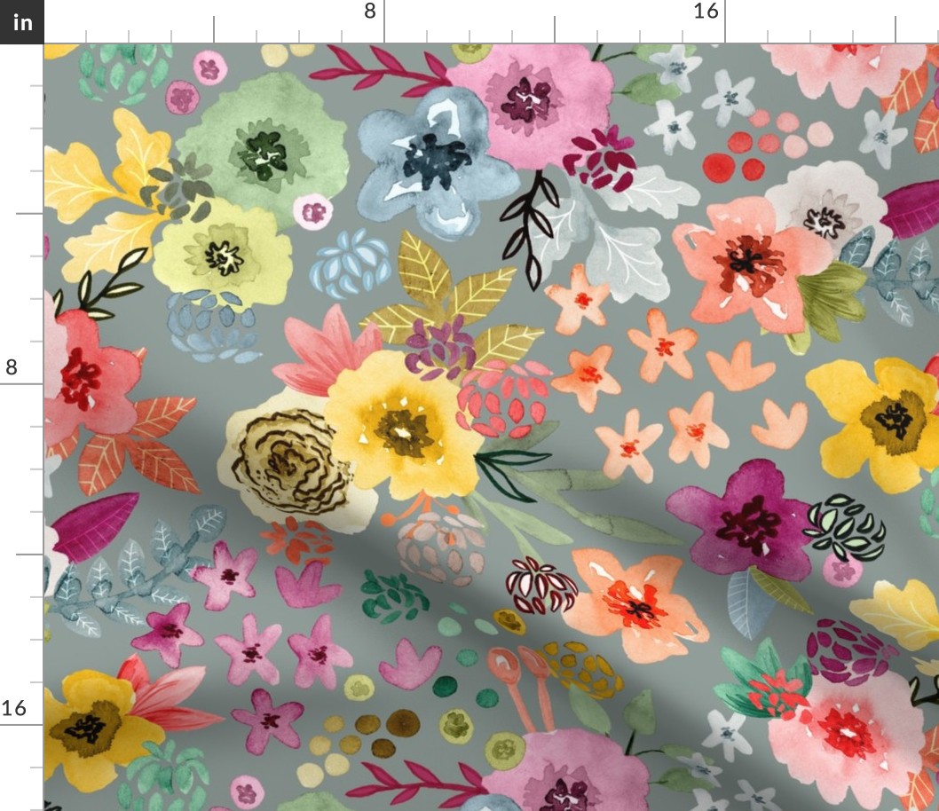 Spring Floral Slate Gray by Angel Gerardo - Large Scale