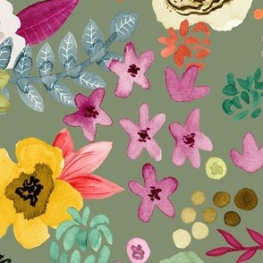 Spring Floral on Sage Green by Angel Gerardo - Large Scale