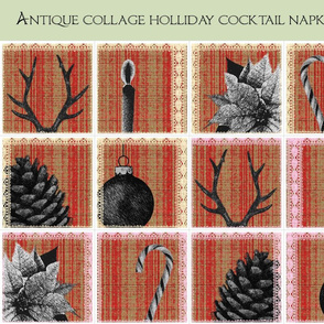 Antique collage holliday cocktail napkin set