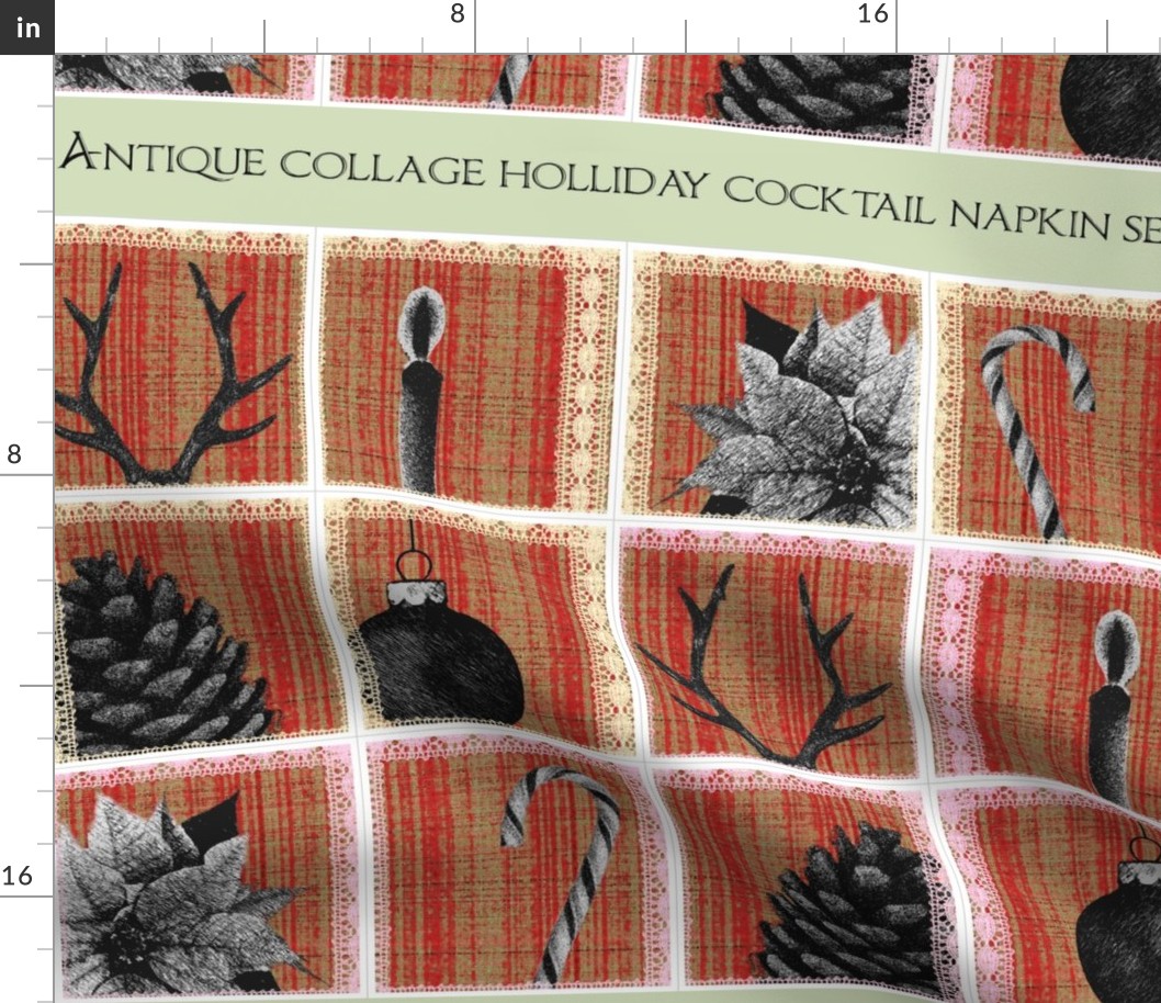 Antique collage holliday cocktail napkin set