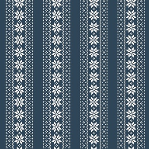 Fair Isle Knitted Snowflake stripes in Midnight blue