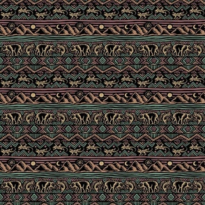 Mangatsika Mountain Stripe - 6" medium - earth tone sage, mauve, gold, and brown on black 