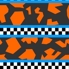 90s abstract colorblock orange on dark gray