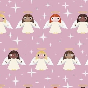 Midi - Cute Geometric Christmas Angels & Festive Stars - Blush Pink