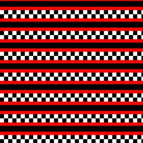 checkerboard stripe black white and red on black