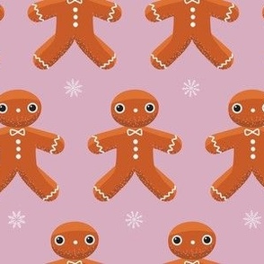 Midi - Cute Geometric Christmas Gingerbread Men & Snowflakes - Blush Pink