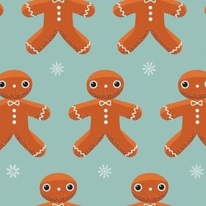 Midi - Cute Geometric Christmas Gingerbread Men & Festive Snowflakes - Soft Mint
