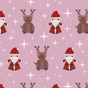 Midi - Cute Geometric Christmas Santa, Rudolph & Festive Stars - Blush Pink