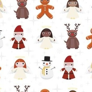 Midi - Cute Geometric Christmas Characters & Festive Stars - Winter White