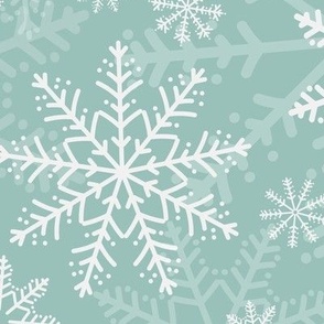 Midi - Modern & Stylised Layered Christmas Festive Snowflakes - Soft Mint Green