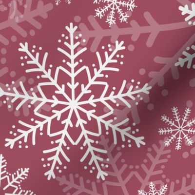 Midi - Modern & Stylised Layered Christmas Festive Snowflakes - Claret Red