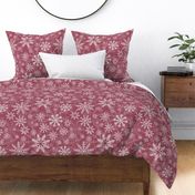 Midi - Modern & Stylised Layered Christmas Festive Snowflakes - Claret Red