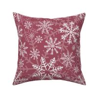 Midi - Modern & Stylised Layered Christmas Festive Snowflakes - Claret Red