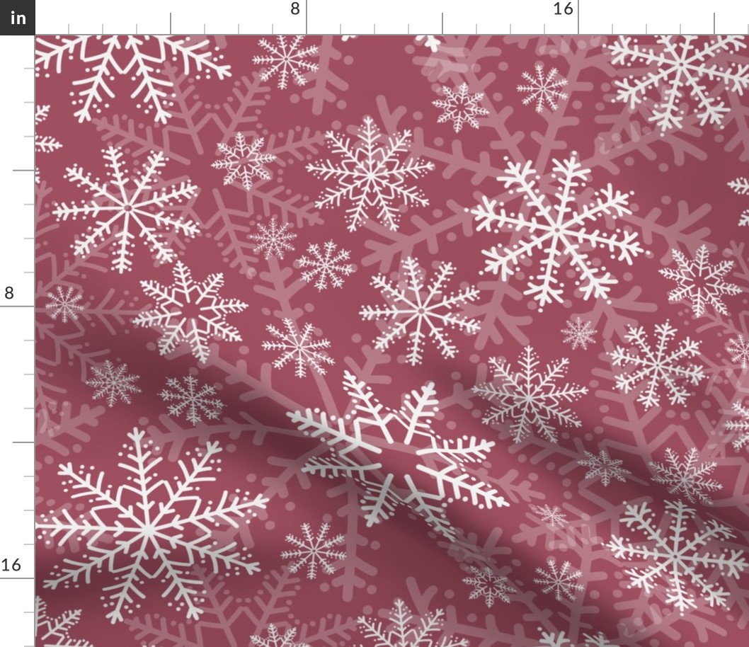 Midi - Modern & Stylised Layered Christmas Festive Snowflakes - Claret Red