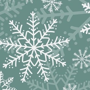 Midi - Modern & Stylised Layered Christmas Festive Snowflakes - Sage Green
