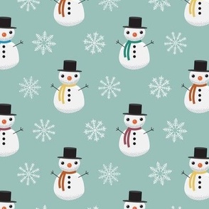 Midi - Cute Geometric Christmas Snowmen & Festive Snowflakes - Soft Mint Green