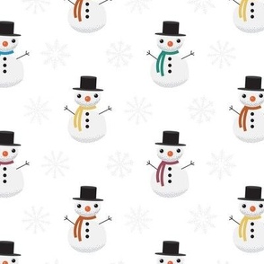 Midi - Cute Geometric Christmas Snowmen & Festive Snowflakes - Winter White