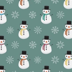 Midi - Cute Geometric Christmas Festive Snowmen & Snowflakes - Sage Green