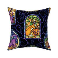 Stained Glass Halloween Cats Windows (Wallpaper Size)