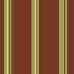 Simple Green, Yellow and Brown Stripes on Red Background 3"