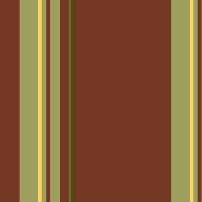 Simple Green, Yellow and Brown Stripes on Red Background 6"