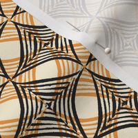 Atomic Plaid (Orange, Black & Cream) || hand-stamped Halloween midcentury cobwebs